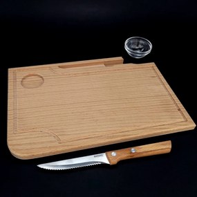 AMADEA Drevená doštička na steak s nožom a miskou, masívne drevo, 30x20x1, 5 cm