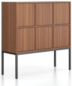 Kancelárska skriňa FRAME, nízka, čierna podnož, 6x dvere, 1299 x 450 x 1331 mm, zámok PUSH-lock, orech