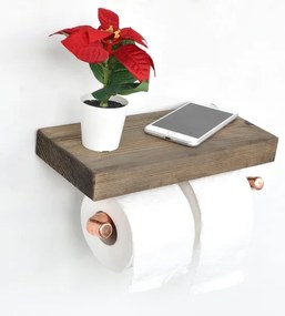 Držiak toaletného papiera s policou BORU 12x30 cm smrek/medená