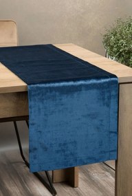 Luxusný zamatový stredový obrus v modrej farbe 35x140