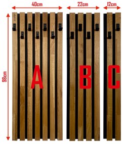 Dekorstudio Drevený vešiak na stenu Lamele 98cm Modul A 40cm