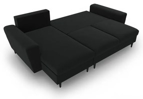 Čierna zamatová rozkladacia/s úložným priestorom rohová pohovka Kyoto – Cosmopolitan Design