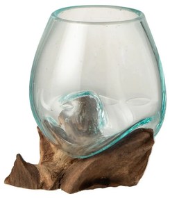 Sklenená váza na dreve Gamal M - 13 * 10 * 11 cm