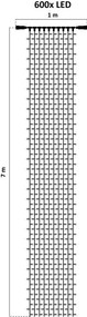 DECOLED Interiérový svetelný záves LED, teplá biela, priehľadný kábel, 1x7 m, 600 diód