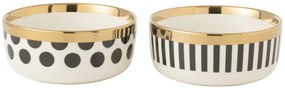 Set 2ks bielo-čierna miska so zlatými detailmi Hollywood - Ø 14*6 cm