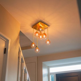 Art Deco stropné svietidlo zlaté s ružovým sklom 9-žiarovkové - Atény