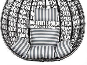 Čierne závesné kreslo KOKON bez stojanu, bielo-sivý vankúš