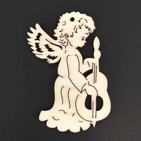 AMADEA Drevená ozdoba anjel s basou 8 cm