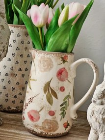 Béžový keramický džbán s ružovými kvetmi Olia M - 17*12*18 cm