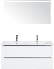Kúpeľňový nábytkový set Pulse 120 cm s keramickým dvojitým umývadlom biela vysoko lesklá a zrkadlom s LED osvetlením 84725901