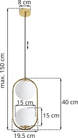 Závesné svietidlo Florence, 2x biele sklenené tienidlo, g, U