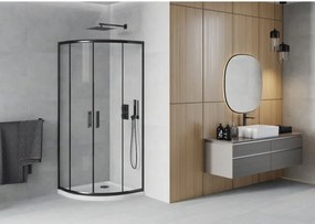 Mexen Rio, štvrťkruhový sprchový kút 80 x 80 cm, 6mm číre sklo, čierny profil + biela sprchová vanička, 863-080-080-70-00-4110B