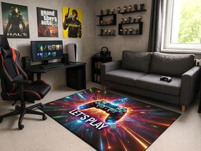 Herný koberec Play s ovládačom – gaming dizajn, nízky vlas Rozmer: 120x170 cm