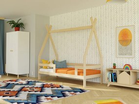 Detská drevená posteľ SAFE 5v1 v tvare teepee so zábranou