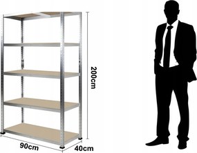 Regál 200x90x40 cm zinkovaný  5-policový, nosnosť 875 kg