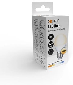 SOLIGHT LED žiarovka miniglobe matná P45 8W, E27, 3000K, 720lm