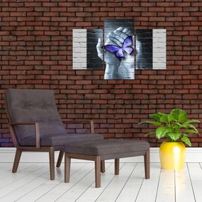 Obraz - Fialový motýľ na stene (90x60 cm)