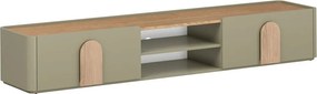TV stolík Amilio 220 cm so zásuvkou - eukalyptus / dub baltic dune / úchytky dub prírodný