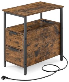 Odkladací stolík ROD so vstavanými zásuvkami a USB portami hnedá/čierna