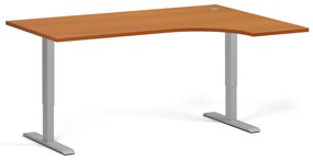 Rohový výškovo nastaviteľný stôl, 160x120 cm, 2 motory, L/P, sivá podnož, čerešňa