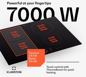Klarstein Delicatessa 70 Hybrid, vstavaná indukčná varná doska, 4 zóny, 7000 W, sklokeramika