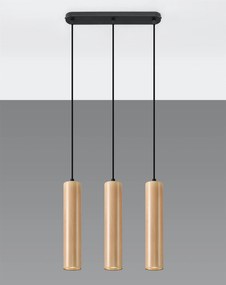 Závesné svietidlo Lino 3, 3x drevené tienidlo