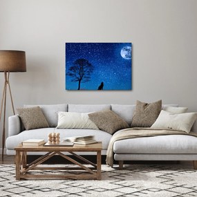 Obraz vlka vyjúci na mesiac (70x50 cm)