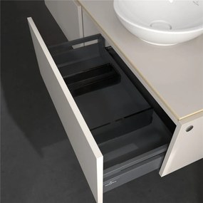 VILLEROY &amp; BOCH Legato závesná skrinka pod dve umývadlá na dosku, 2 zásuvky, s LED osvetlením, 1600 x 500 x 380 mm, Soft Grey, B599L0VK