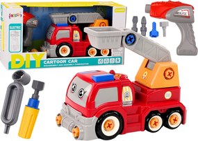 LEAN Toys Nákladné auto s výložníkom v kreslenom štýle na rozkrútenie – DIY, červené