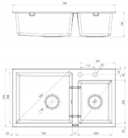 Deante Piva, 2-komorový granitový drez 780x440x180 mm, piesková, DEA-ZQI_7203