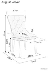 Signal AUGUST VELVET jedálenská stolička, ČIERNY RÁM/SIVÁ BLUVEL14