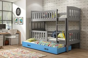 Poschodová posteľ s prístelkou KUBO 3 - 190x80cm Grafitová - Modrá