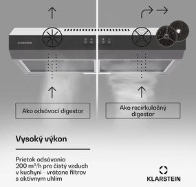 Klarstein Contempo 60, digestor, 60 cm, podskrinkový, 200 m³/h, LED, akryl, nehrdzavejúca oceľ