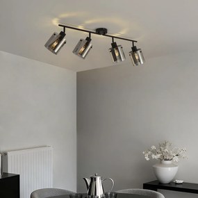Dizajnový stropný reflektor čierny s dymovým sklom 4-svetlá - Domo