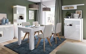 Komoda s prosklením Lyon, biela lesk, s osvetlením