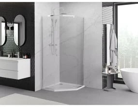 Mexen Exo, päťuholníkový sprchový kút s výklopnými dverami 90 x 90 cm, 6mm číre sklo, chrómový profil, 812-090-090-01-00
