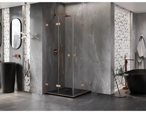 Mexen Lunar-F Duo, skladací sprchový kút 85 x 85 cm, 8mm číre sklo, profil medená matná, 836-085L-085P-65-00