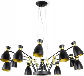 Závesné svietidlo Faro Retro, 12xE14, čierna a zlatá, dĺžka až 3 m