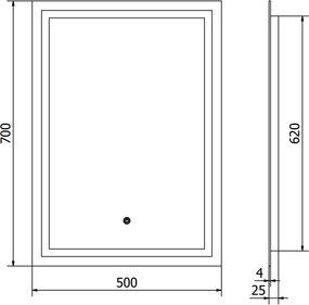 Mexen Miko, LED kúpeľňové zrkadlo s podsvietením 50 x 70 cm, 6000K, ochrana proti zahmlievaniu, 9819-050-070-611-00