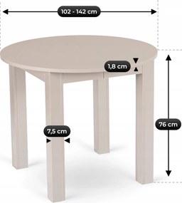 Vintino Jedálenský okrúhly stôl AMFORA kašmír 102–142 cm