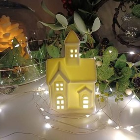 DECOLED Keramický kostelíček, 7,5 x 6 x 12 cm, teple bílá