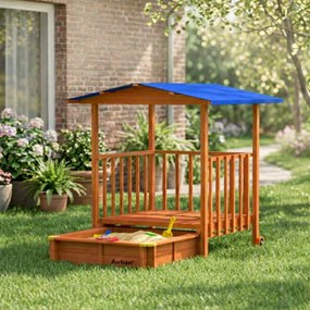 Pieskovisko s verandou SUNNY, 130x130x143cm, hnedá/modrá Jurhan