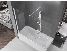 Mexen Velar, 2-krídlová posuvná vaňová zástena 180 x 150 cm, 8mm číre sklo, biely profil, 896-180-000-01-20