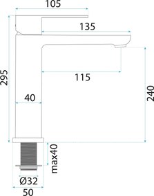 Rea Logan, vysoká umývadlová batéria h-295, zlatá matná, REA-B6671