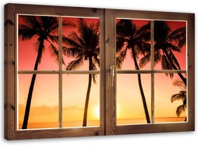 Obraz na plátně Palmové stromy okno západu slunce - 60x40 cm
