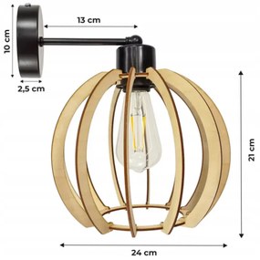 BERGE Nástenná lampa - kinkiet - E27 - drevená guľa - čierna