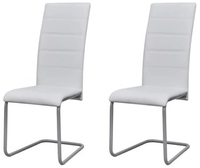 Jedálenské stoličky, perová kostra 2 ks, biele, umelá koža
