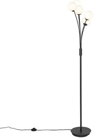 Moderná stojaca lampa čierna s opálovým sklom 5-svetlo - Atény