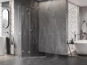 Mexen Lunar, päťuholníkový sprchový kút s ľavým sklonom 90 x 100 cm, 8mm číre sklo, chrómový profil, 831-090L-100P-01-00-L