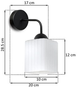 Nástenné svietidlo Riffle Square, 1x biele sklenené tienidlo, b